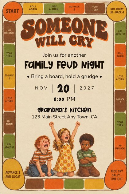 The  design worded for Family Feud Night, Grandma’s Kitchen